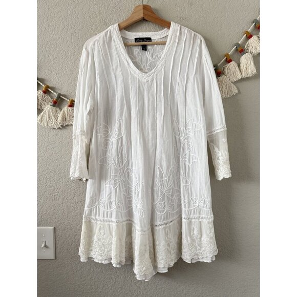 Gretty Zuegar Lola Cotton Tunic Top White Embroidered Lace Prairie Feminine M - Picture 1 of 9